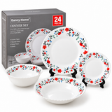 Danny Home 24-Piece Opal Glass Multicolor Floral Dinner Set