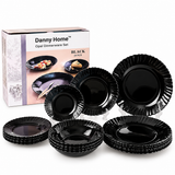 Danny Home 18-Piece Opal Glass Classic Black Dinner Set