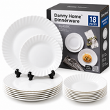 Danny Home 18-Piece Opal Glass Classic White Dinner Set