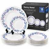 Danny Home 18-Piece Opal Glass Blue Botanical Dinner Set