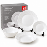 Danny Home 24-Piece Opal Glass White Floral Dinner Set
