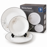 Danny Home 18-Piece Opal Glass Black Line Floral Dinner Set