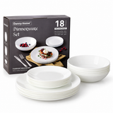Danny Home 18-Piece Opal Glass Dinner Set | Classic White